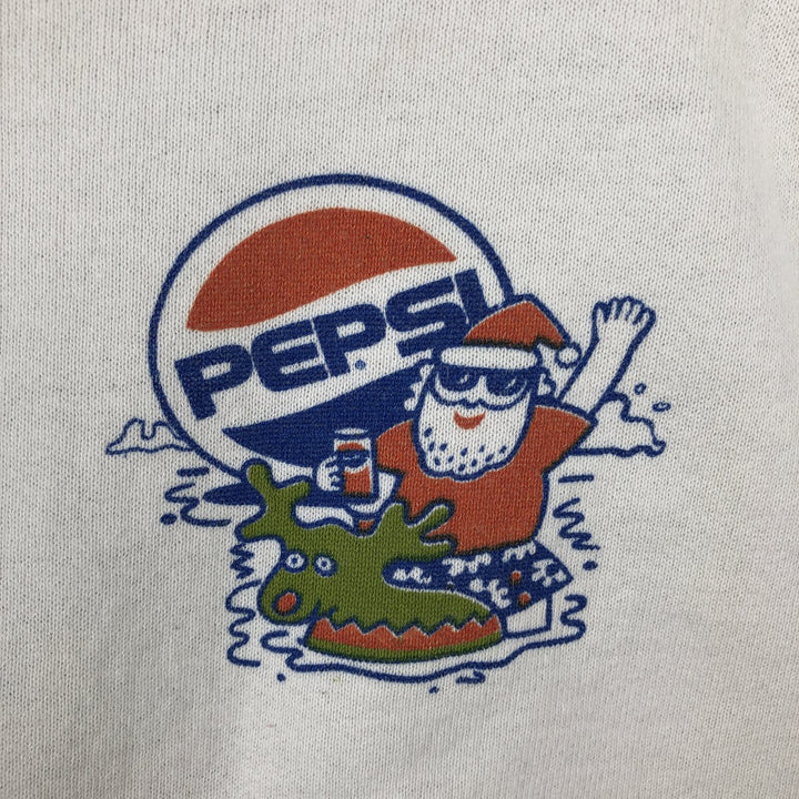 90'S Fruit of the Loom Pepsi-Cola Christmas Pattern Advertising Sweatshirt (Men's Size L) unclear white type Vintage Second Hand