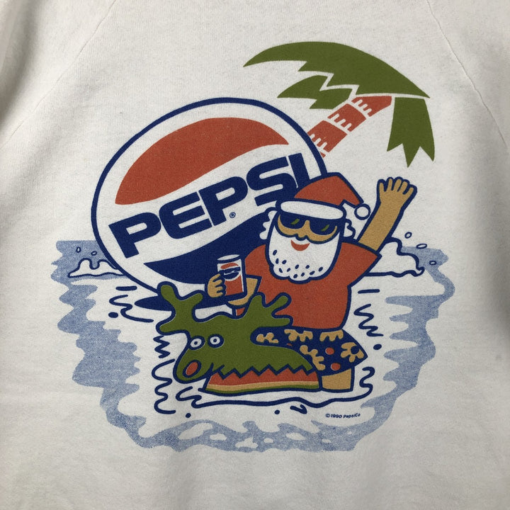 90'S Fruit of the Loom Pepsi-Cola Christmas Pattern Advertising Sweatshirt (Men's Size L) unclear white type Vintage Second Hand