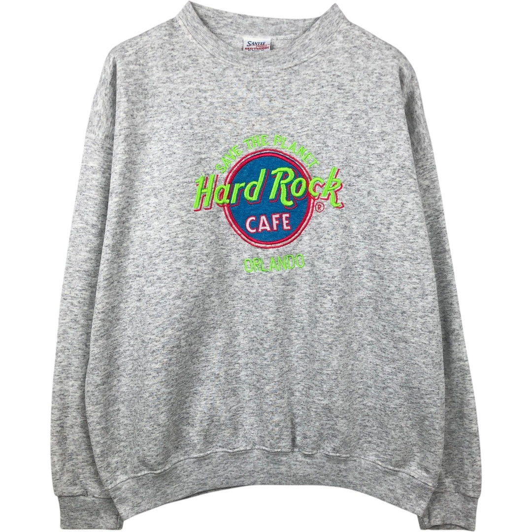 90'S PLUMA SANTEE SWEATS Hard Rock Cafe Advertising Sweatshirt, Made in USA, Men's XL equivalent. polyester gray type Vintage Second Hand
