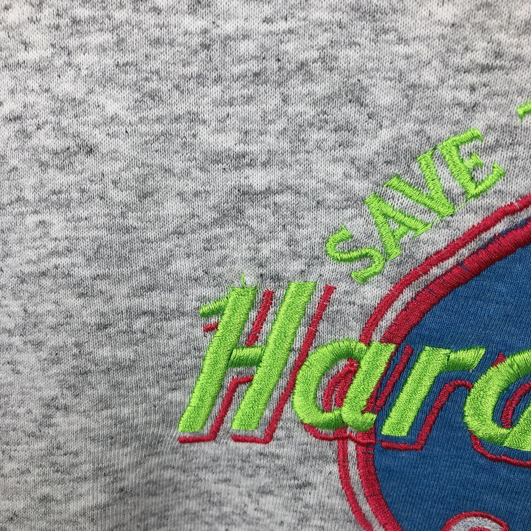 90'S PLUMA SANTEE SWEATS Hard Rock Cafe Advertising Sweatshirt, Made in USA, Men's XL equivalent. polyester gray type Vintage Second Hand