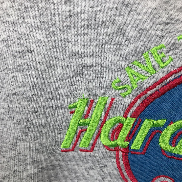 90'S PLUMA SANTEE SWEATS Hard Rock Cafe Advertising Sweatshirt, Made in USA, Men's XL equivalent. polyester gray type Vintage Second Hand