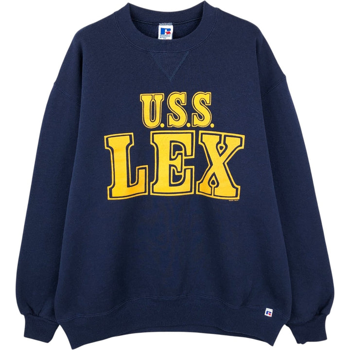 90'S Russell College Sweatshirt, Made in USA, Men's XL, Vintage cotton navy blue type Vintage Second Hand