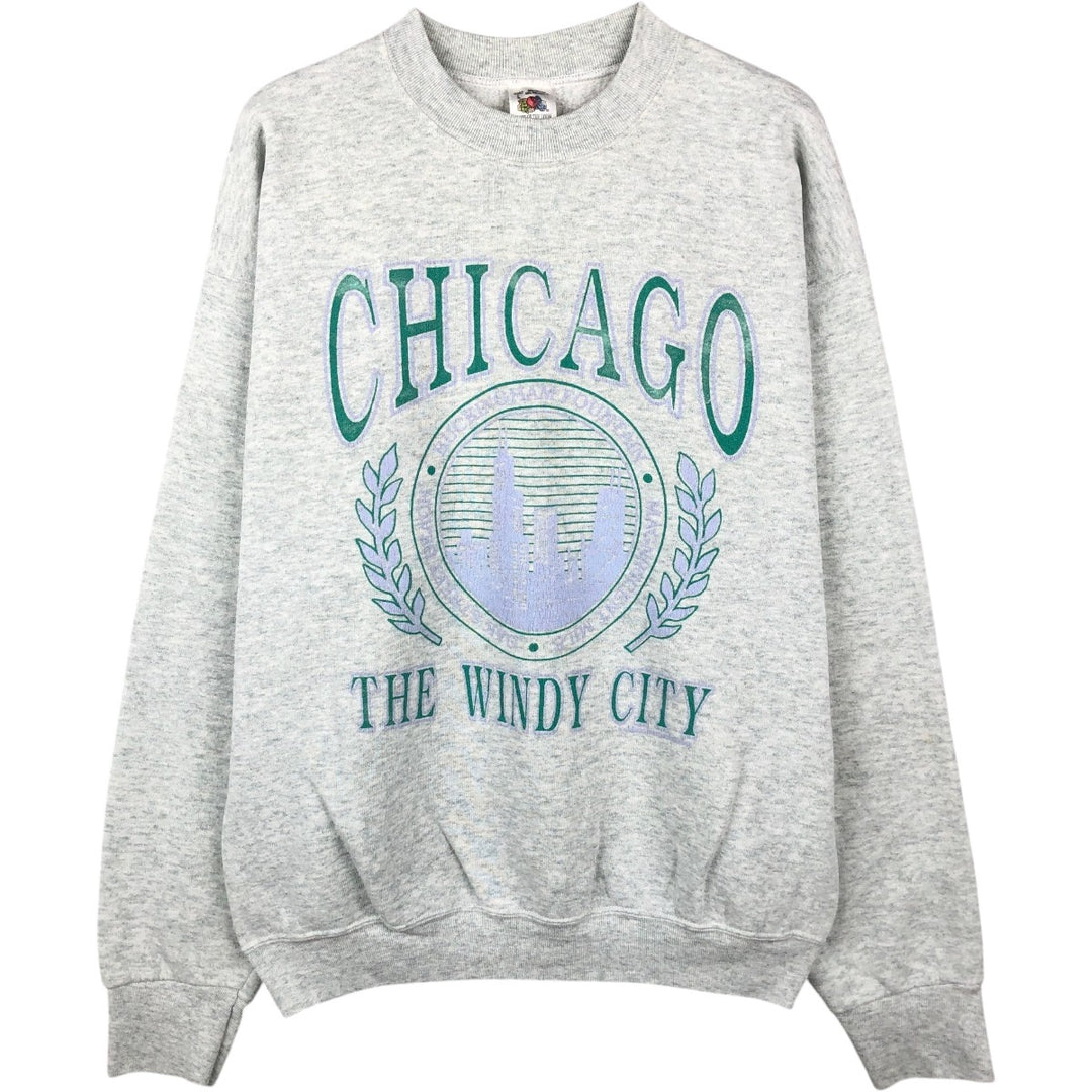 90'S Fruit of the Loom 3-row print college sweatshirt, made in the USA, men's size L, vintage cotton gray type Vintage Second Hand