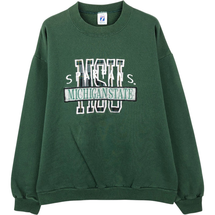 90'S Logo Seven Michigan State University College Sweatshirt, Made in USA, Men's Size L (approx.), Vintage polyester Green type dark green Vintage Second Hand