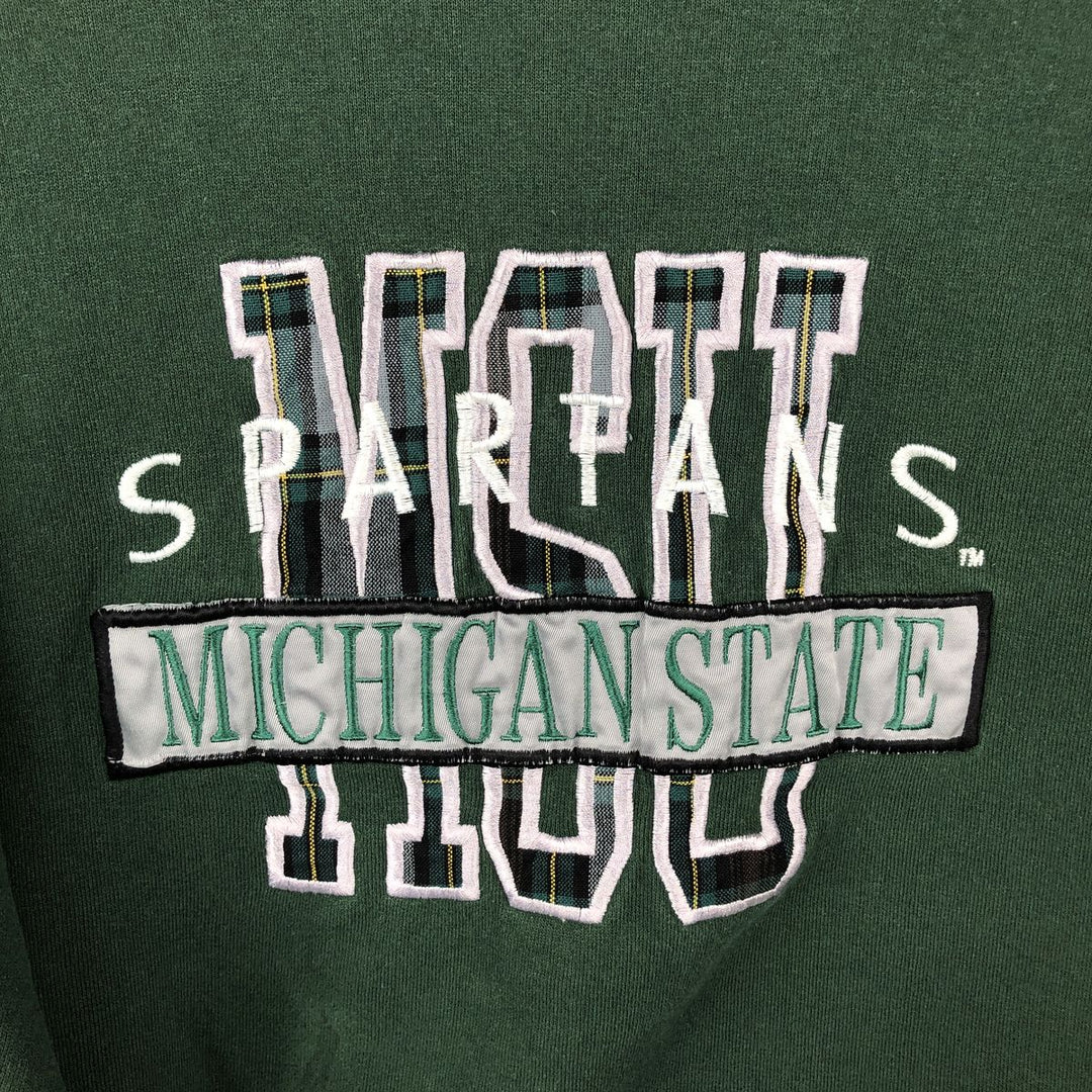 90'S Logo Seven Michigan State University College Sweatshirt, Made in USA, Men's Size L (approx.), Vintage polyester Green type dark green Vintage Second Hand
