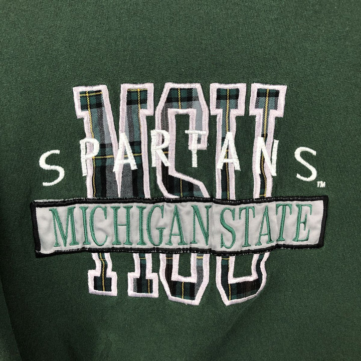 90'S Logo Seven Michigan State University College Sweatshirt, Made in USA, Men's Size L (approx.), Vintage polyester Green type dark green Vintage Second Hand