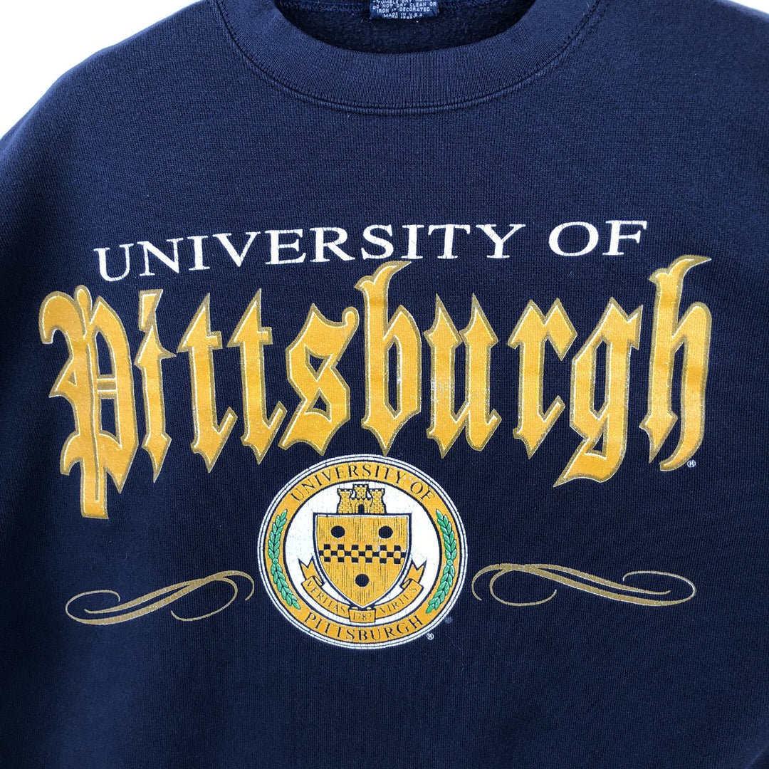 90'S SAVVY Triple Print College Sweatshirt, Made in USA, Men's Size L (Equivalent), Vintage polyester navy blue type Vintage Second Hand