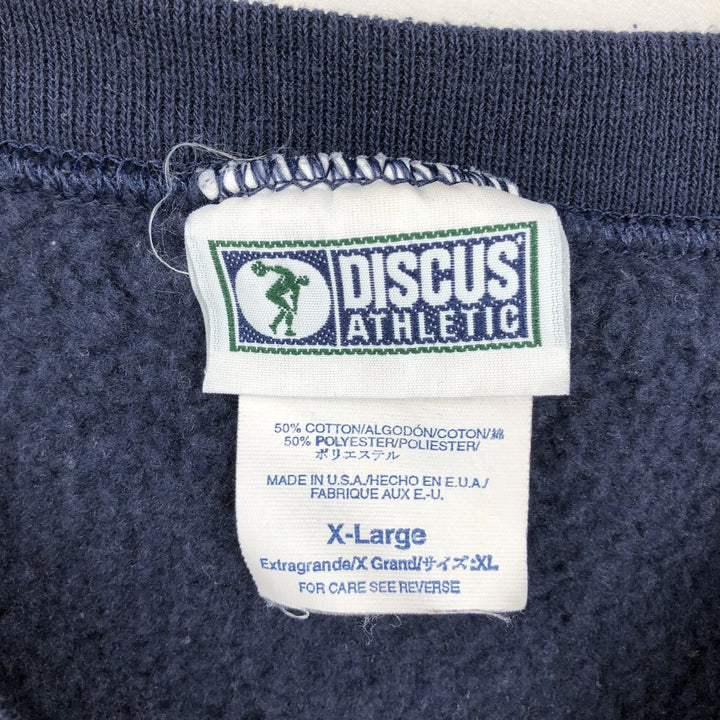 90'S Discus Athletic Notre Dame University Triple Print College Sweatshirt, Made in USA, Men's XL equivalent. cotton navy blue type Vintage Second Hand