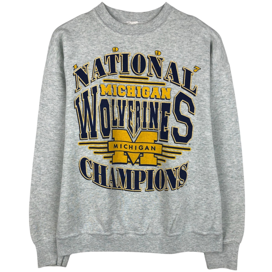 2000'S Fruit of the Loom BEST MICHIGAN University of Michigan College Sweatshirt (Men's Size L) cotton gray type Vintage Second Hand