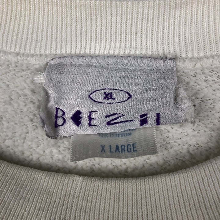 BEEZIL Print College Sweatshirt (Men's XL equivalent) polyester white type Vintage Second Hand