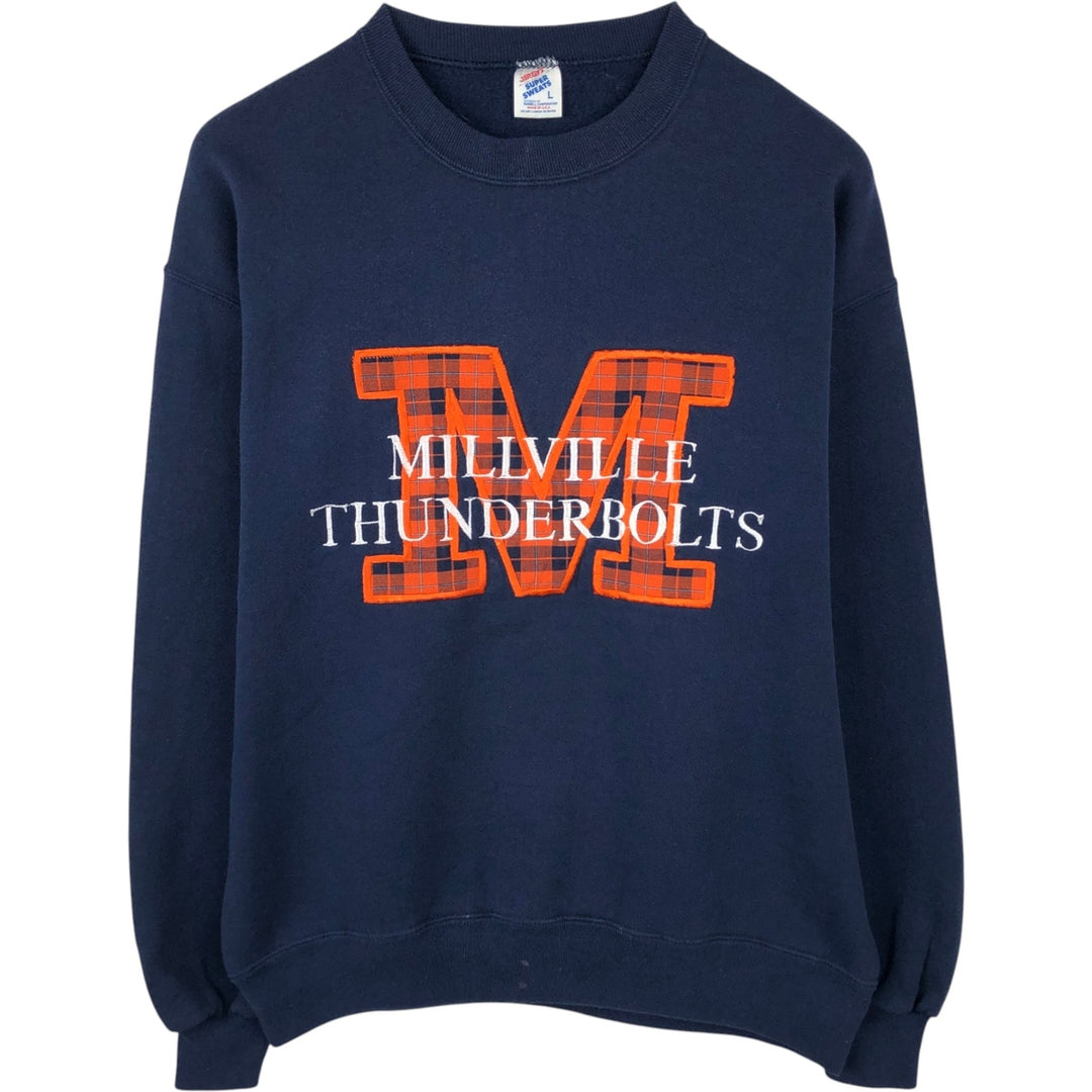 80s-90'S Jerzees SUPER SWEATS College Sweatshirt, Made in USA, Men's Size L (Equivalent), Vintage cotton navy blue type Vintage Second Hand