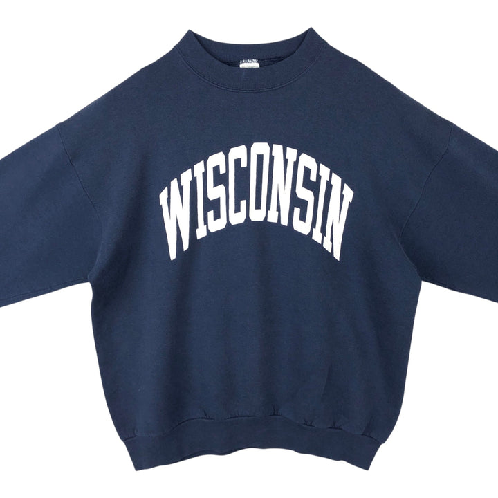 90'S Fruit of the Loom University of Wisconsin College Sweatshirt, Men's Size XL (Equivalent), Vintage unclear navy blue type Vintage Second Hand