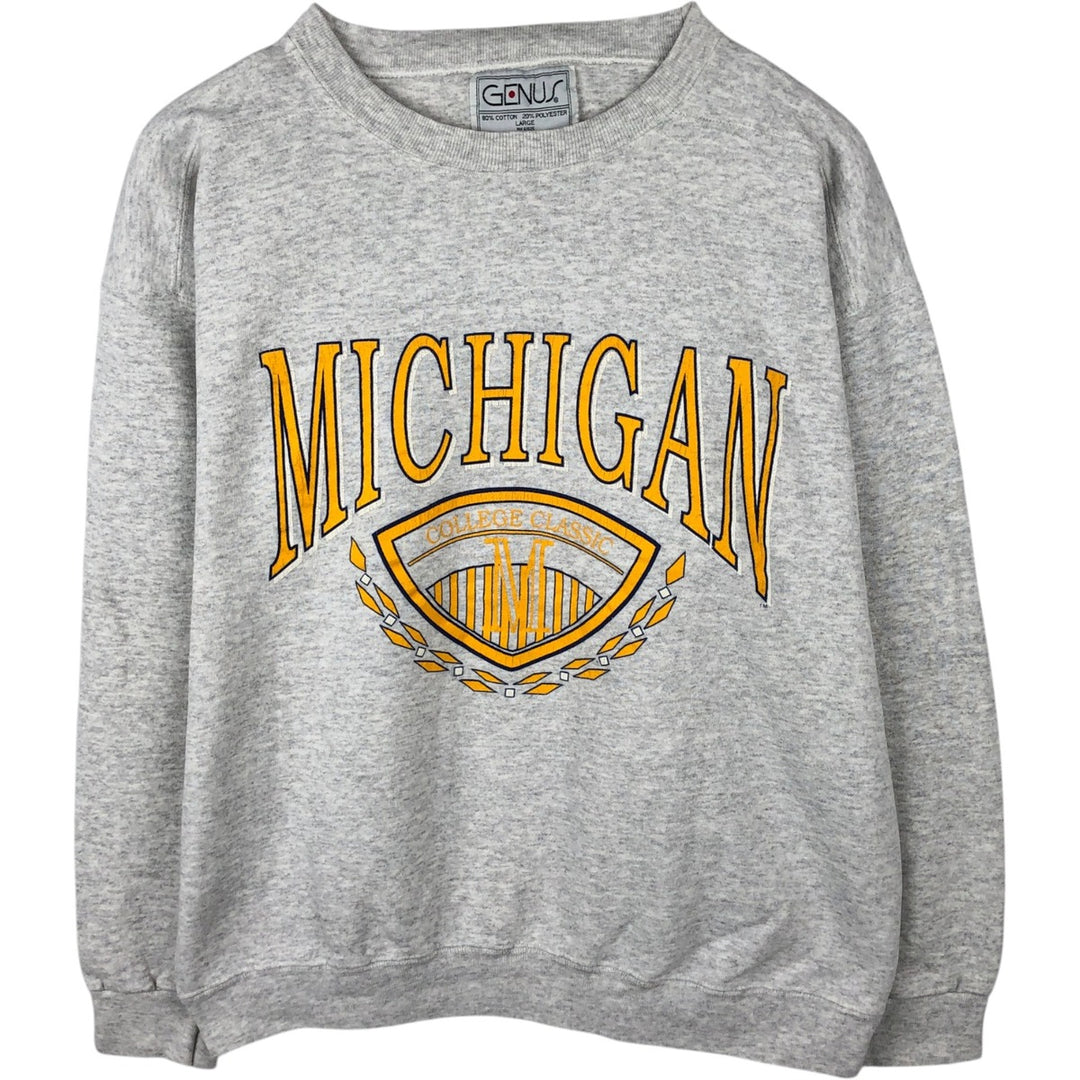 90'S GENUS MICHIGAN University of Michigan College Sweatshirt, Made in USA, Men's Size L (approx.), Vintage cotton gray type Vintage Second Hand
