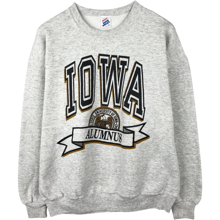 80s-90'S JERSEY'S SUPER SWEATS University of Iowa College Sweatshirt, Made in USA, Men's XL equivalent. cotton gray type Vintage Second Hand