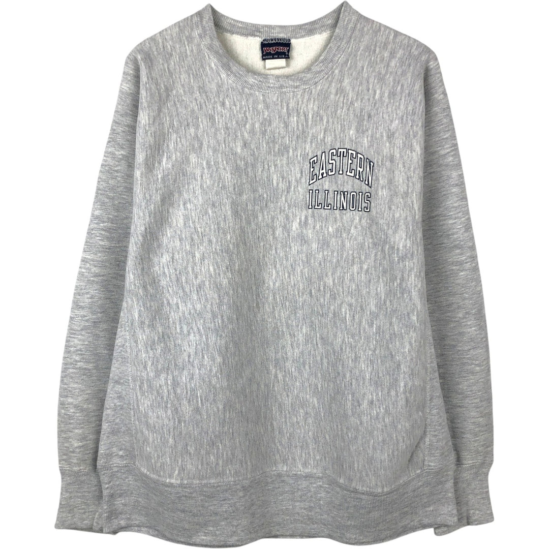 Jansport College Sweatshirt, Made in USA, Men's Size L (approx.), Long Sleeves, Double-Sided Print cotton gray type Vintage Second Hand