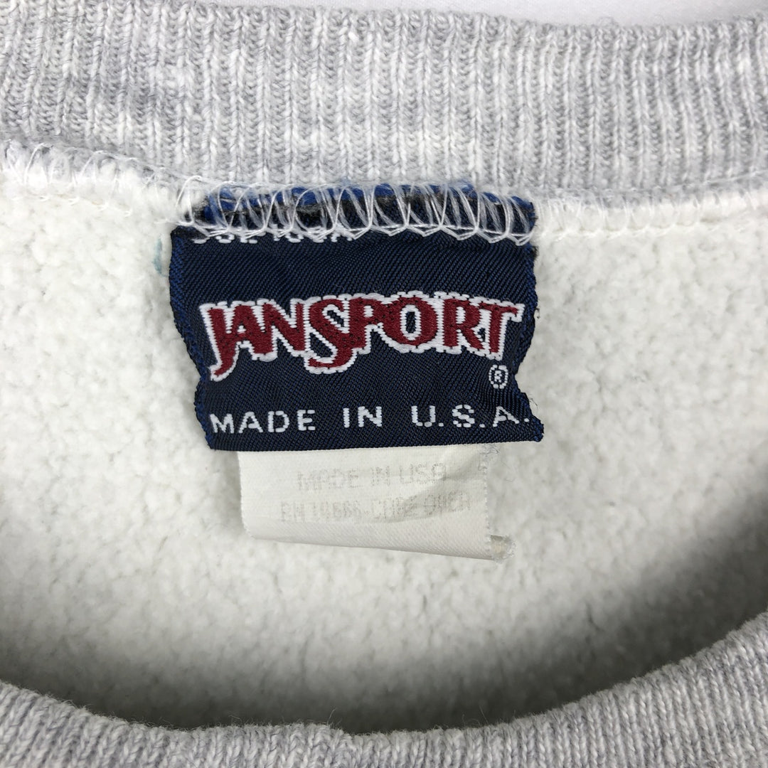 Jansport College Sweatshirt, Made in USA, Men's Size L (approx.), Long Sleeves, Double-Sided Print cotton gray type Vintage Second Hand