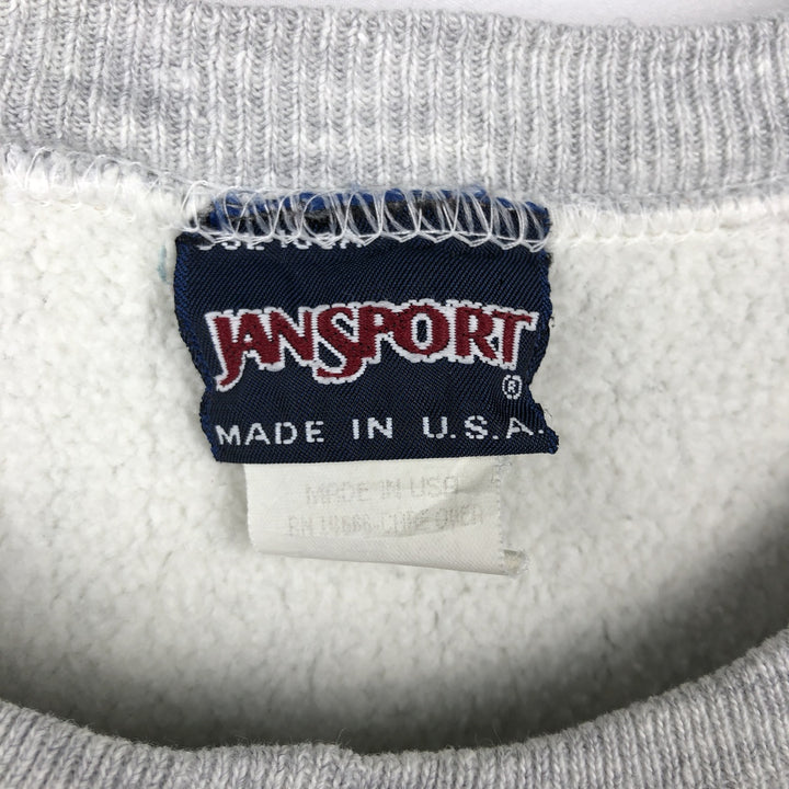 Jansport College Sweatshirt, Made in USA, Men's Size L (approx.), Long Sleeves, Double-Sided Print cotton gray type Vintage Second Hand