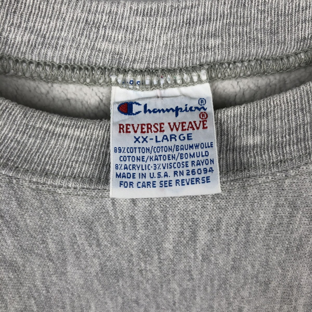 90'S Champion Reverse Weave Embroidered Tag College Sweatshirt Trainer Made in USA Men's XXL Vintage cotton gray type Vintage Second Hand