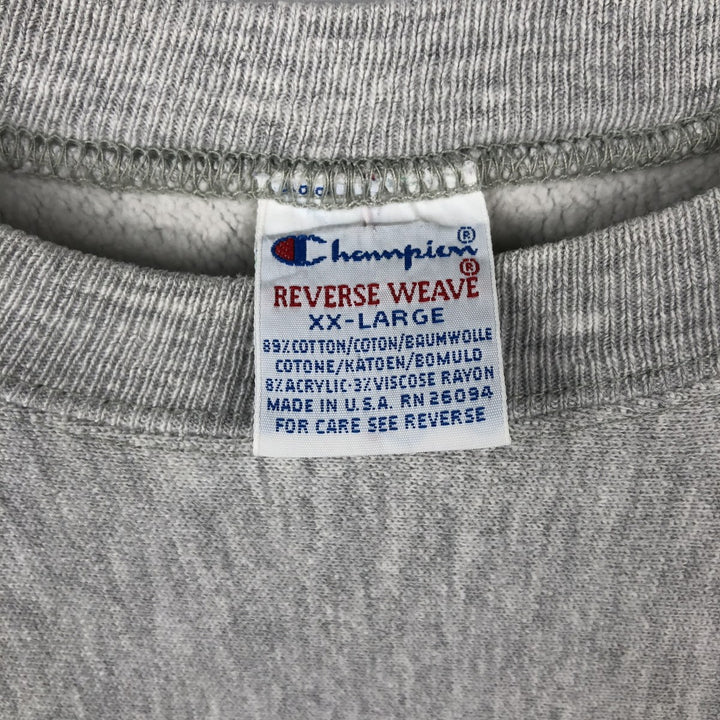 90'S Champion Reverse Weave Embroidered Tag College Sweatshirt Trainer Made in USA Men's XXL Vintage cotton gray type Vintage Second Hand