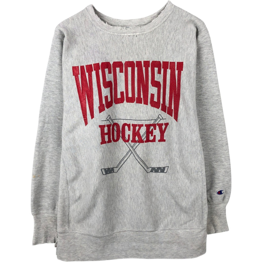 90'S Champion Reverse Weave University of Wisconsin College Sweatshirt with Embroidered Tag, Made in USA cotton gray type Vintage Second Hand