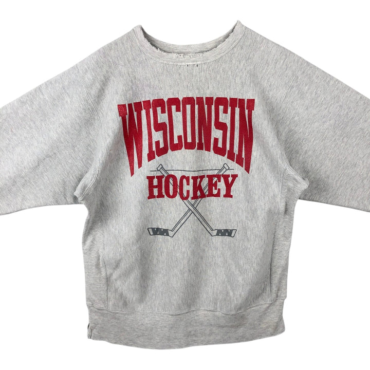 90'S Champion Reverse Weave University of Wisconsin College Sweatshirt with Embroidered Tag, Made in USA cotton gray type Vintage Second Hand