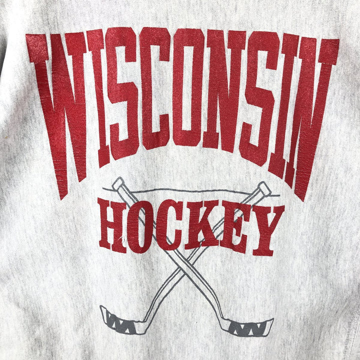 90'S Champion Reverse Weave University of Wisconsin College Sweatshirt with Embroidered Tag, Made in USA cotton gray type Vintage Second Hand