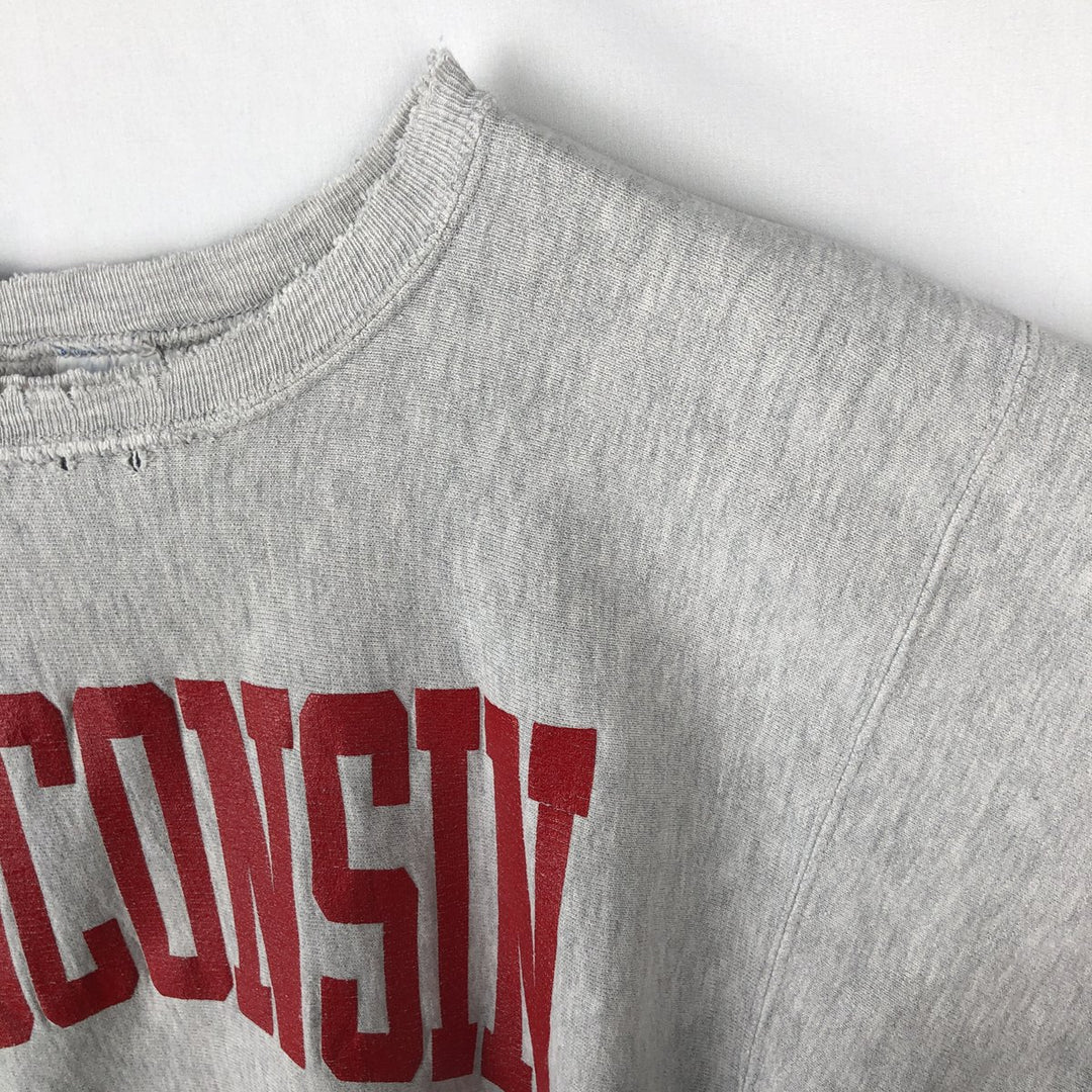 90'S Champion Reverse Weave University of Wisconsin College Sweatshirt with Embroidered Tag, Made in USA cotton gray type Vintage Second Hand