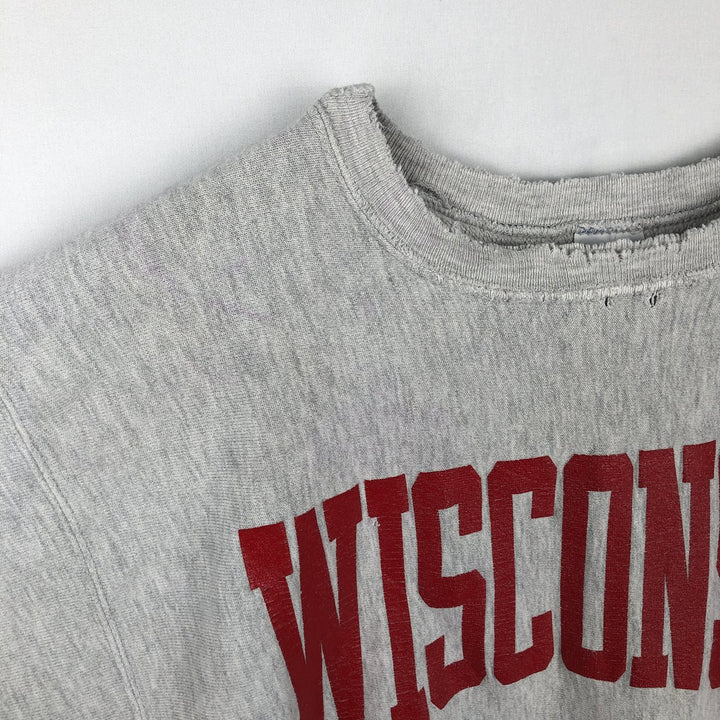 90'S Champion Reverse Weave University of Wisconsin College Sweatshirt with Embroidered Tag, Made in USA cotton gray type Vintage Second Hand