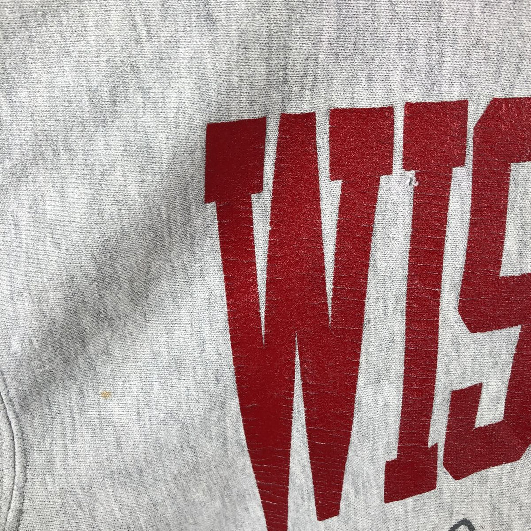 90'S Champion Reverse Weave University of Wisconsin College Sweatshirt with Embroidered Tag, Made in USA cotton gray type Vintage Second Hand