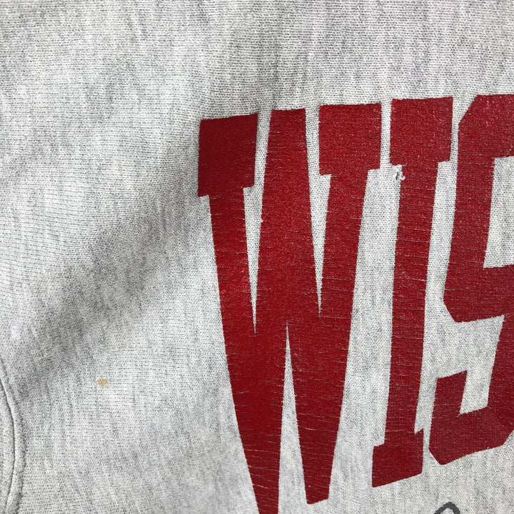 90'S Champion Reverse Weave University of Wisconsin College Sweatshirt with Embroidered Tag, Made in USA cotton gray type Vintage Second Hand