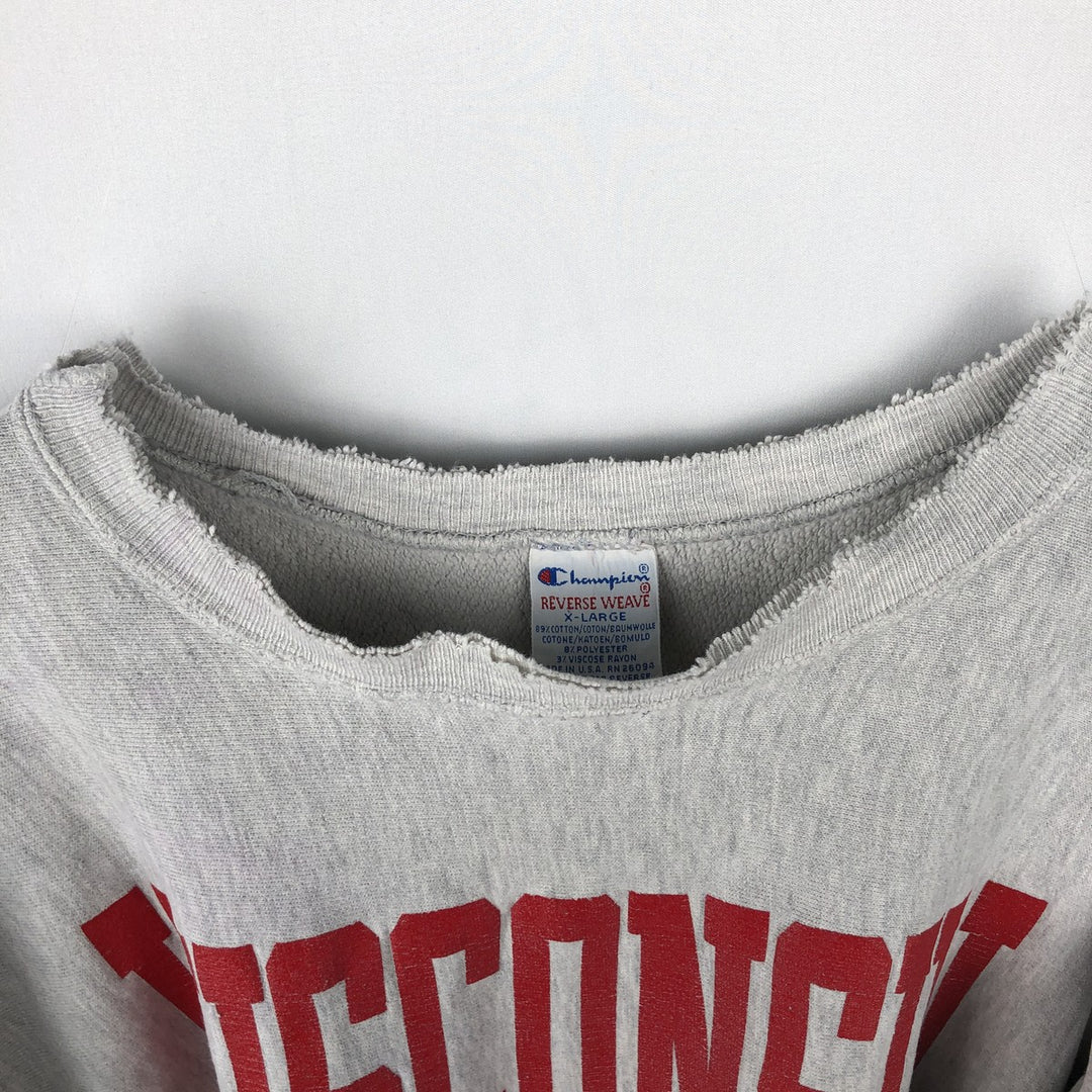 90'S Champion Reverse Weave University of Wisconsin College Sweatshirt with Embroidered Tag, Made in USA cotton gray type Vintage Second Hand
