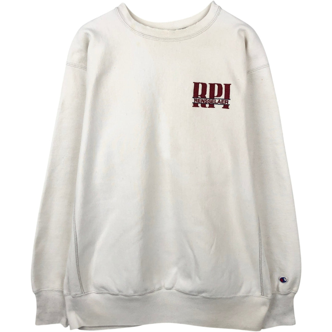 90'S Champion Reverse Weave Embroidered Tag College Sweatshirt Trainer Made in USA Men's XXL Vintage cotton pale white type Vintage Second Hand