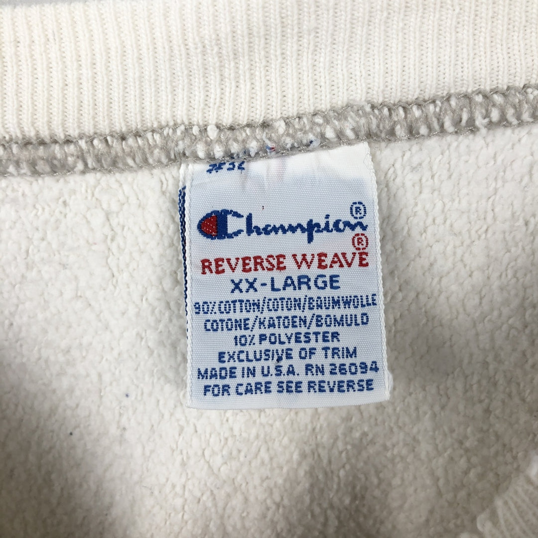 90'S Champion Reverse Weave Embroidered Tag College Sweatshirt Trainer Made in USA Men's XXL Vintage cotton pale white type Vintage Second Hand