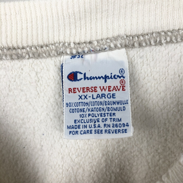 90'S Champion Reverse Weave Embroidered Tag College Sweatshirt Trainer Made in USA Men's XXL Vintage cotton pale white type Vintage Second Hand