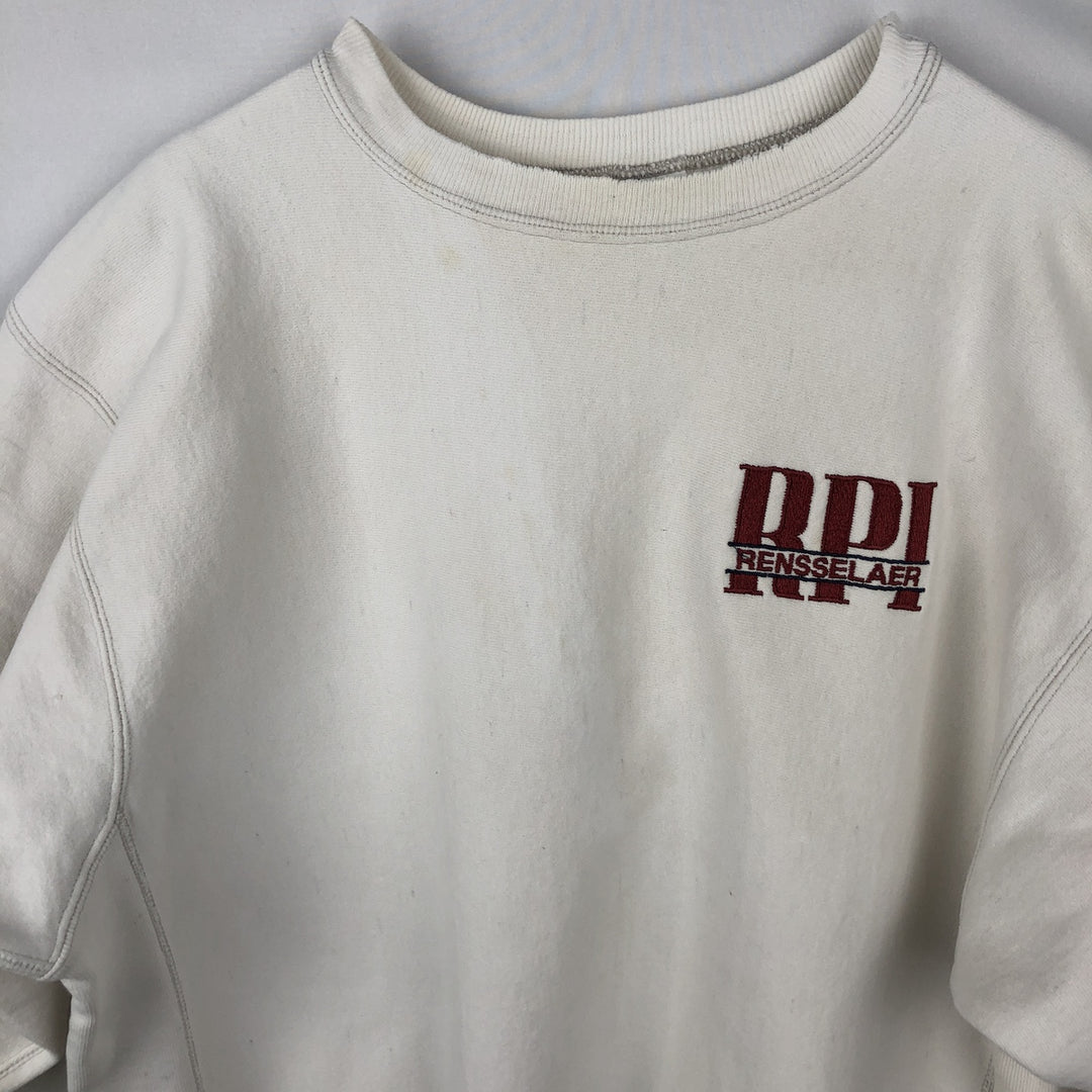 90'S Champion Reverse Weave Embroidered Tag College Sweatshirt Trainer Made in USA Men's XXL Vintage cotton pale white type Vintage Second Hand