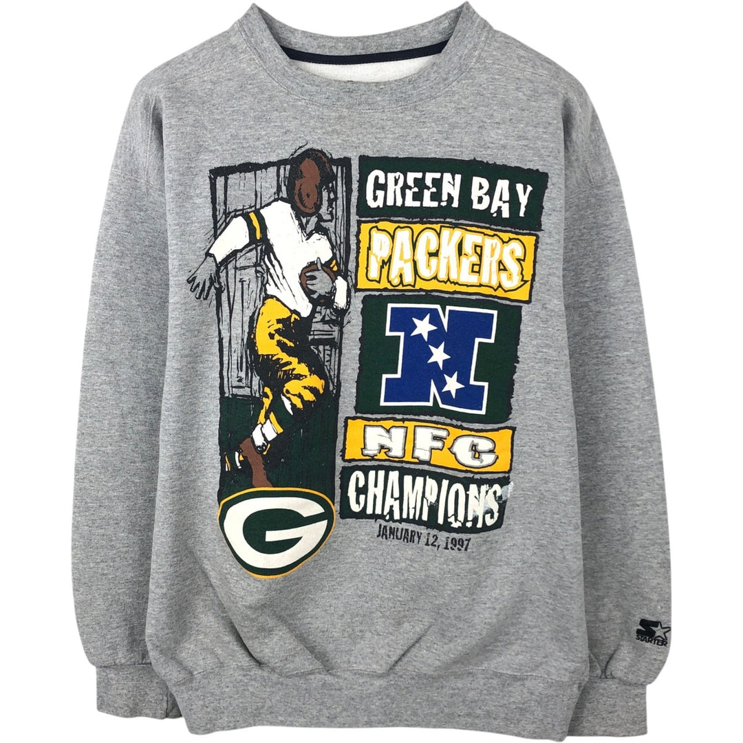 Vintage '90'S Starter NFL Green Bay Packers Printed Sweatshirt, Made in USA, Men's Size L cotton gray type Vintage Second Hand