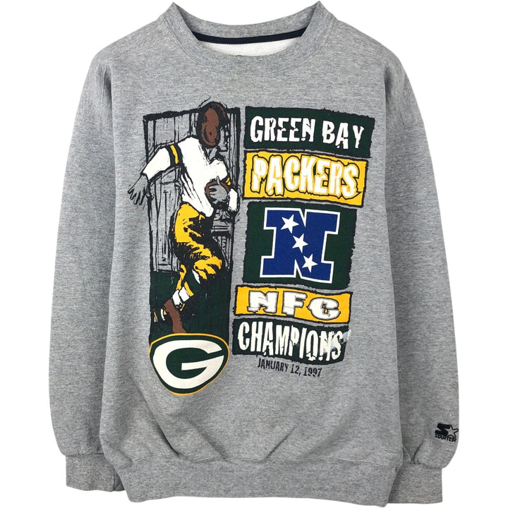 Vintage '90'S Starter NFL Green Bay Packers Printed Sweatshirt, Made in USA, Men's Size L cotton gray type Vintage Second Hand