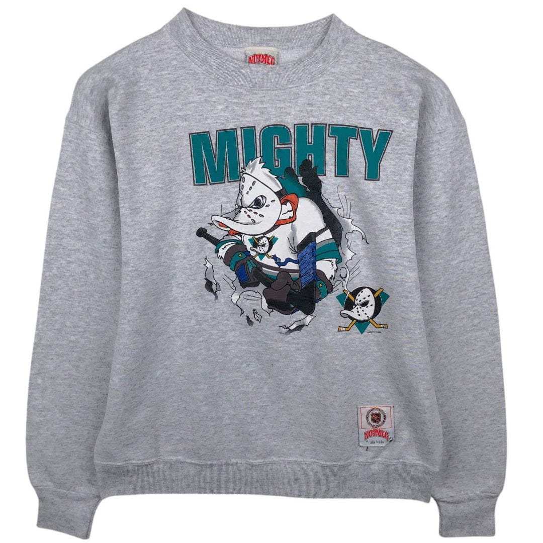 90'S Nutmeg NHL Anaheim Mighty Daks Print Sweatshirt, Made in USA, Men's XL (approx.) cotton gray type Vintage Second Hand
