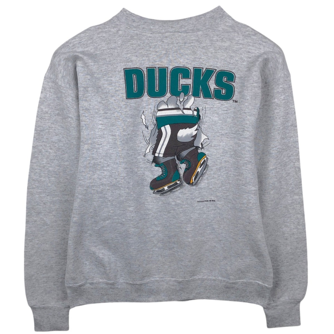 90'S Nutmeg NHL Anaheim Mighty Daks Print Sweatshirt, Made in USA, Men's XL (approx.) cotton gray type Vintage Second Hand
