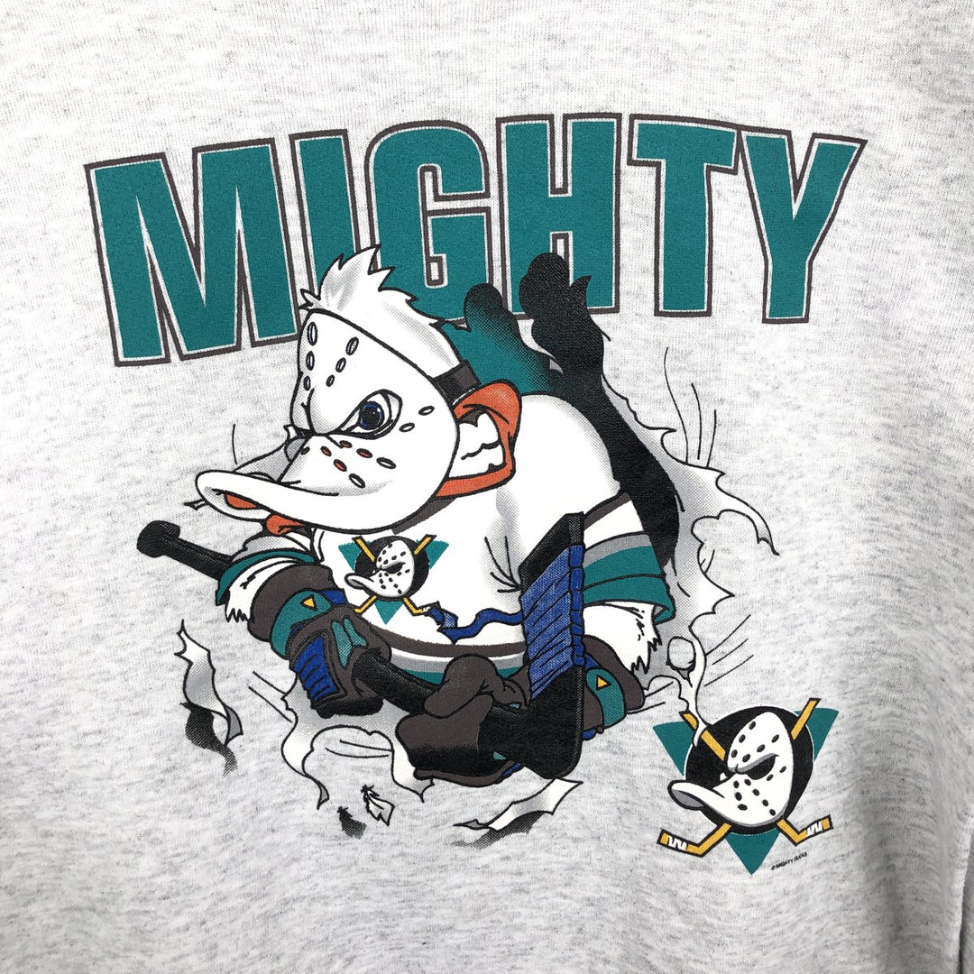 90'S Nutmeg NHL Anaheim Mighty Daks Print Sweatshirt, Made in USA, Men's XL (approx.) cotton gray type Vintage Second Hand