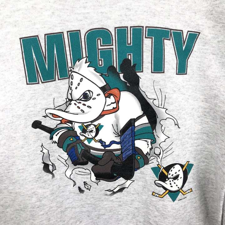 90'S Nutmeg NHL Anaheim Mighty Daks Print Sweatshirt, Made in USA, Men's XL (approx.) cotton gray type Vintage Second Hand