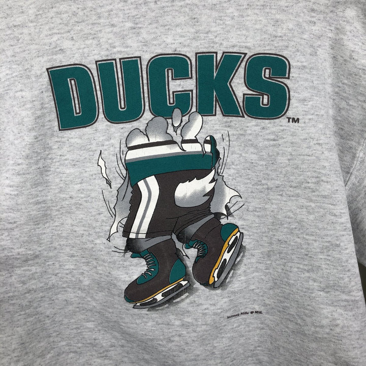 90'S Nutmeg NHL Anaheim Mighty Daks Print Sweatshirt, Made in USA, Men's XL (approx.) cotton gray type Vintage Second Hand