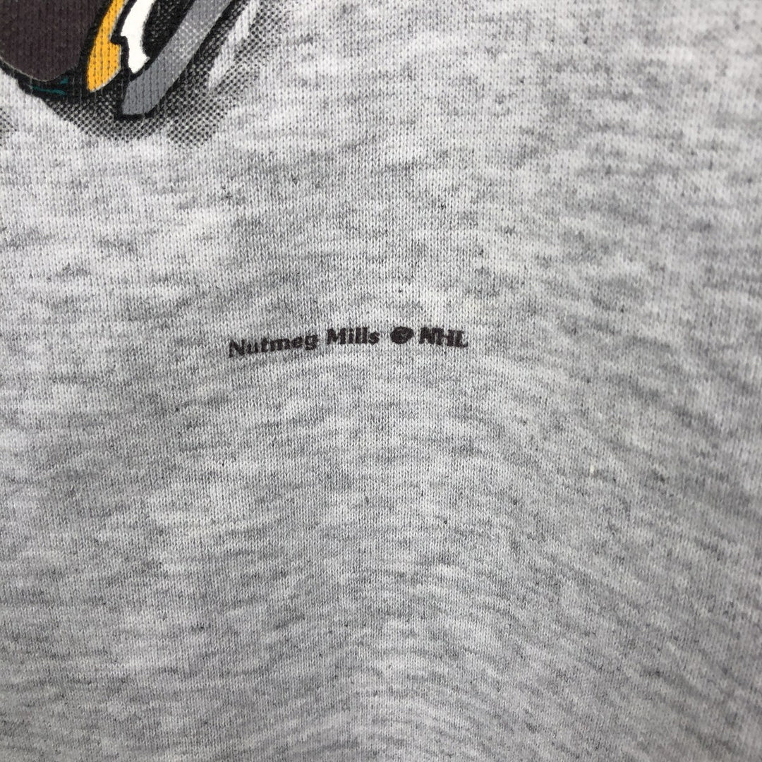 90'S Nutmeg NHL Anaheim Mighty Daks Print Sweatshirt, Made in USA, Men's XL (approx.) cotton gray type Vintage Second Hand
