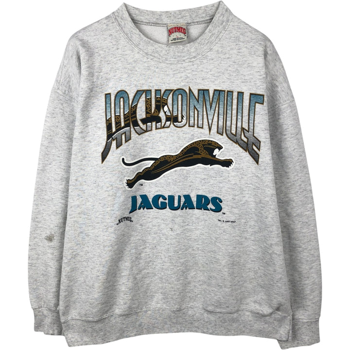 90'S Nutmeg NFL Jacksonville Jaguars Print Sweatshirt, Made in USA, Men's Size XL (approx.) cotton gray type Vintage Second Hand