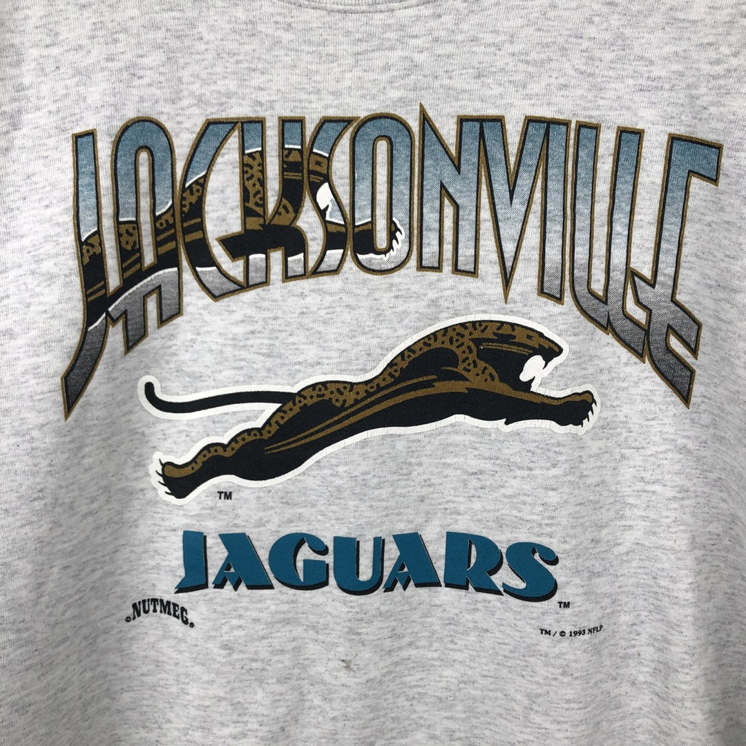 90'S Nutmeg NFL Jacksonville Jaguars Print Sweatshirt, Made in USA, Men's Size XL (approx.) cotton gray type Vintage Second Hand