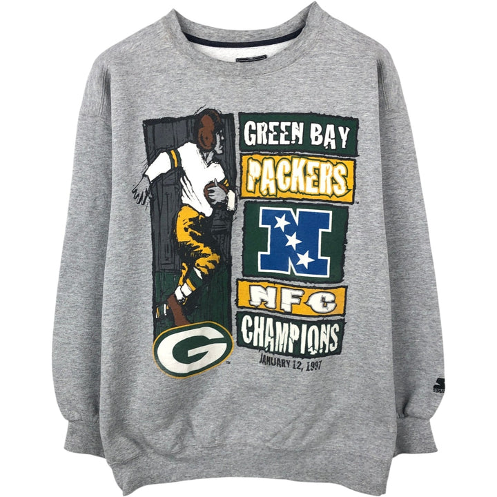 90'S Starter NFL Green Bay Packers Printed Sweatshirt, Made in USA, Men's Size L cotton gray type Vintage Second Hand