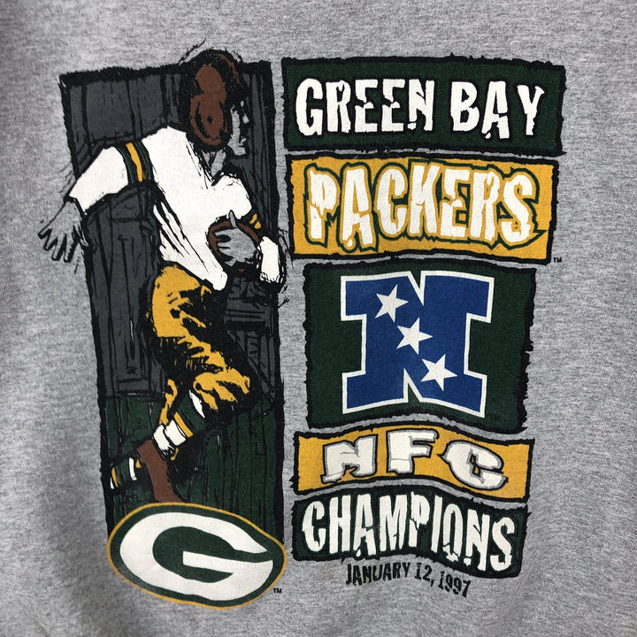 90'S Starter NFL Green Bay Packers Printed Sweatshirt, Made in USA, Men's Size L cotton gray type Vintage Second Hand
