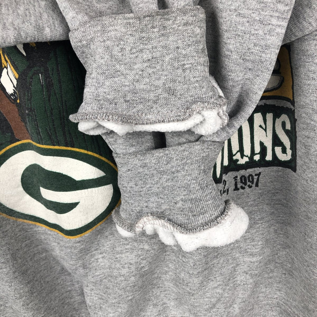 90'S Starter NFL Green Bay Packers Printed Sweatshirt, Made in USA, Men's Size L cotton gray type Vintage Second Hand