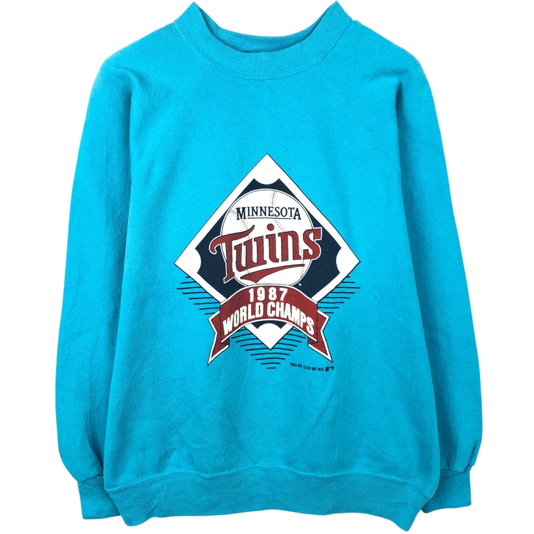 80'S BASSETT-WALKER MLB Minnesota Twins Print Sweatshirt, Made in USA, Men's XL (approx.) cotton Blue type light blue Vintage Second Hand
