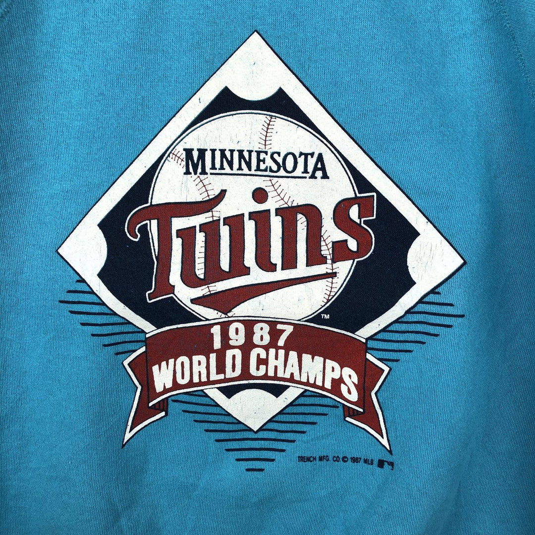 80'S BASSETT-WALKER MLB Minnesota Twins Print Sweatshirt, Made in USA, Men's XL (approx.) cotton Blue type light blue Vintage Second Hand